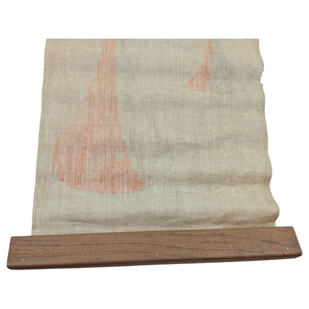 Mid Century Modern Silkscreen Scroll Tapestry Instrument On Linen MCM Horn *READ - Picture 13 of 15